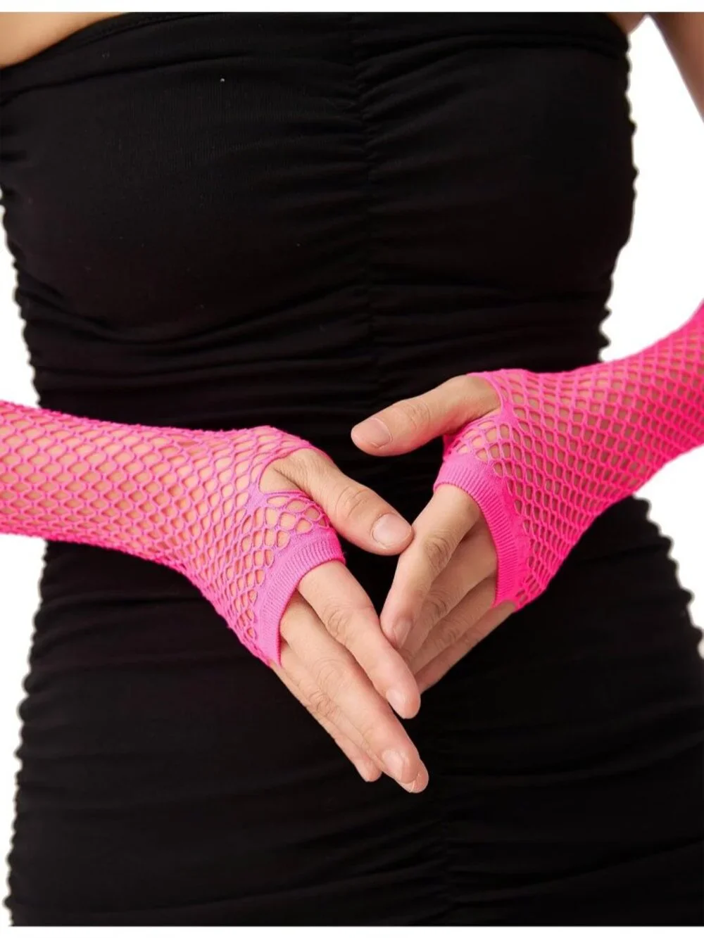 Women's Pink Fishnet Fingerless Gloves Gothic Punk Emo 80s Scene Arm Sleeves